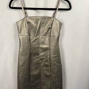 Silver Metallic Faux Leather Mini Dress XS S Y2K Party